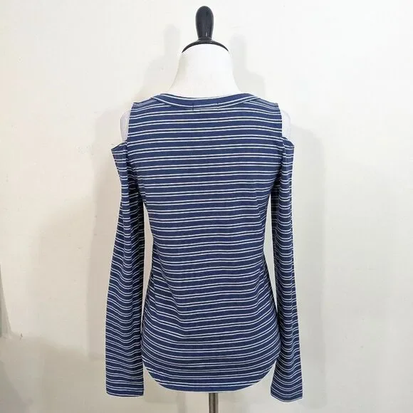 LNA Cold Shoulder Top - Blue & Cream Striped - Size Medium Womens M - Picture 5 of 8